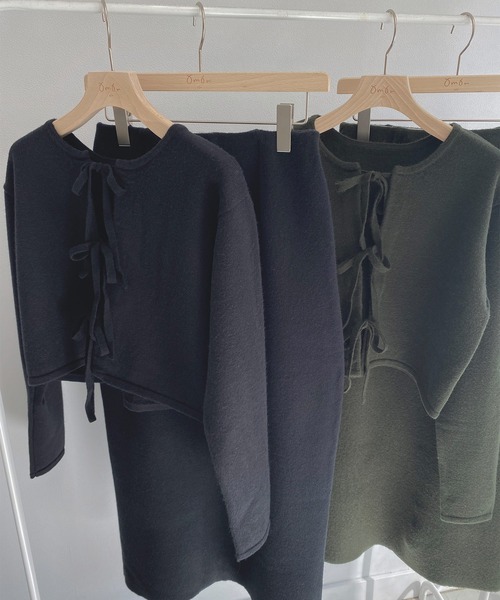 omom sot（オムオムソット）の「ニットカーディガン 2way リボン付き omom sot（カーディガン/ボレロ・レディース・ブラック/ダークグリーン・M）」の6枚目の写真