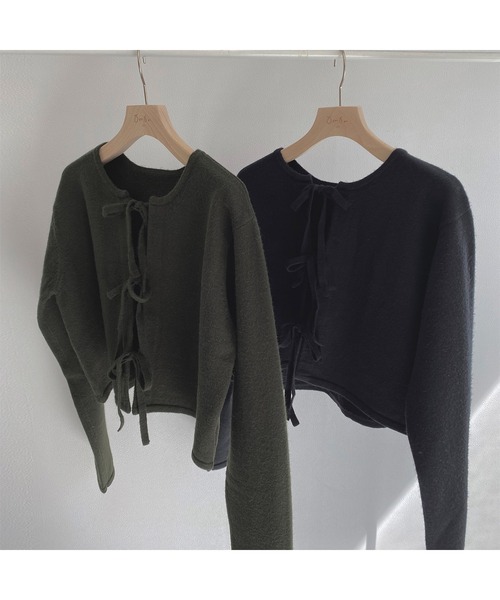 omom sot（オムオムソット）の「ニットカーディガン 2way リボン付き omom sot（カーディガン/ボレロ・レディース・ブラック/ダークグリーン・M）」の9枚目の写真