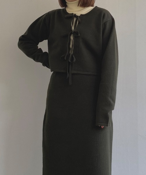 omom sot（オムオムソット）の「ニットカーディガン 2way リボン付き omom sot（カーディガン/ボレロ・レディース・ブラック/ダークグリーン・M）」の12枚目の写真