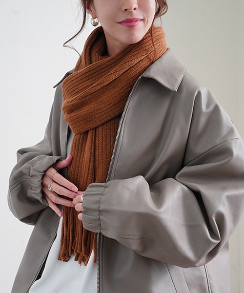 Fizz（フィズ）の「【Fizz/フィズ】 リブ編みフリンジマフラー