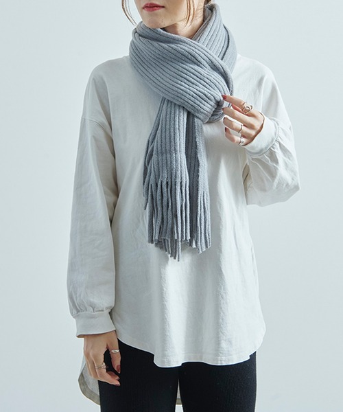 Fizz（フィズ）の「【Fizz/フィズ】 リブ編みフリンジマフラー