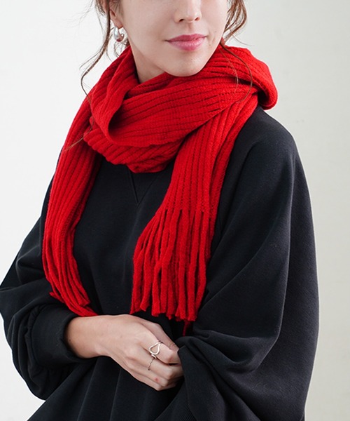 Fizz（フィズ）の「【Fizz/フィズ】 リブ編みフリンジマフラー