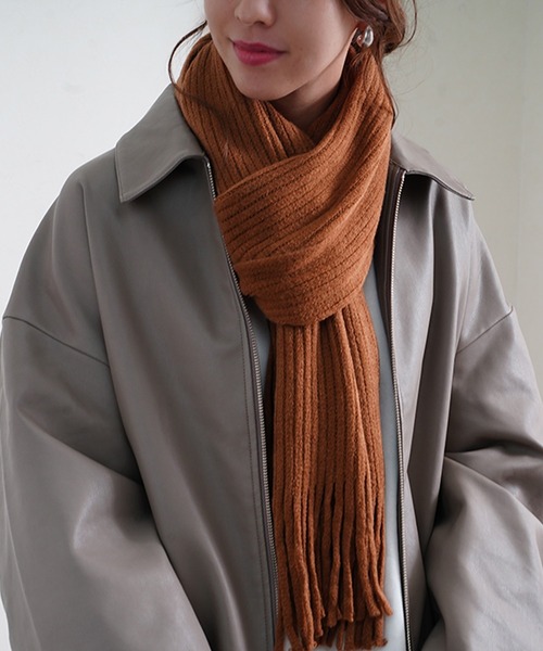 Fizz（フィズ）の「【Fizz/フィズ】 リブ編みフリンジマフラー
