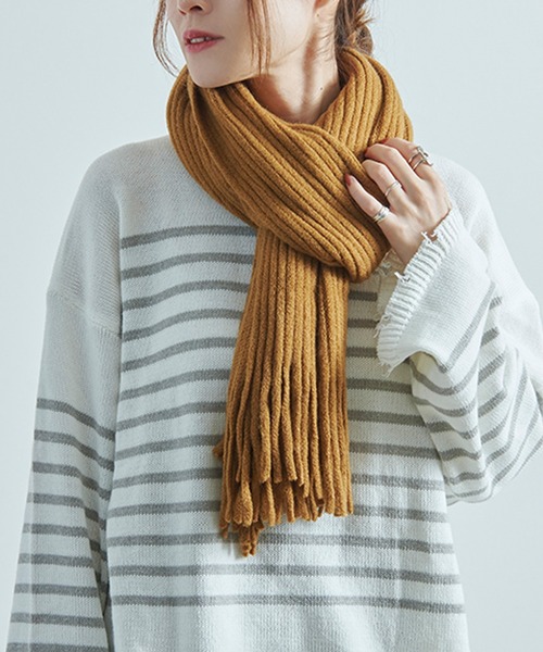 Fizz（フィズ）の「【Fizz/フィズ】 リブ編みフリンジマフラー