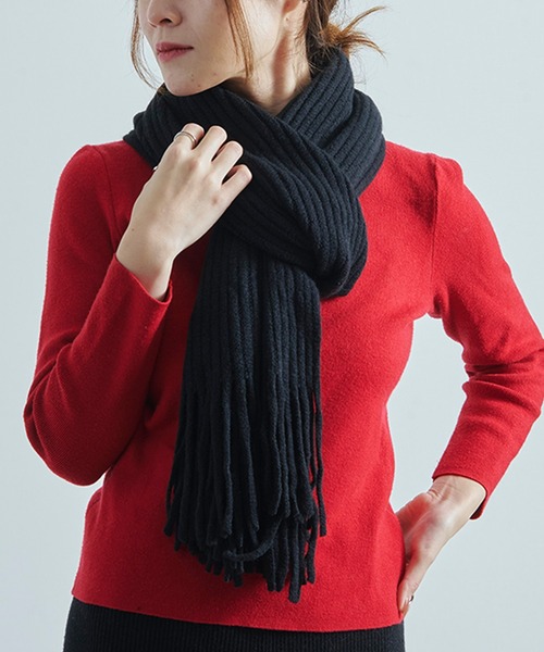 Fizz（フィズ）の「【Fizz/フィズ】 リブ編みフリンジマフラー