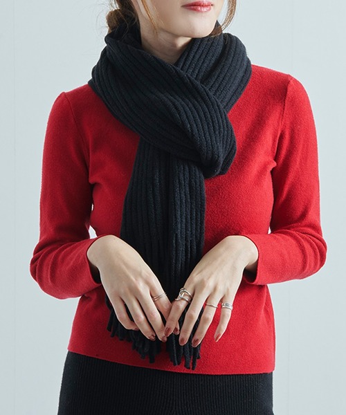 Fizz（フィズ）の「【Fizz/フィズ】 リブ編みフリンジマフラー