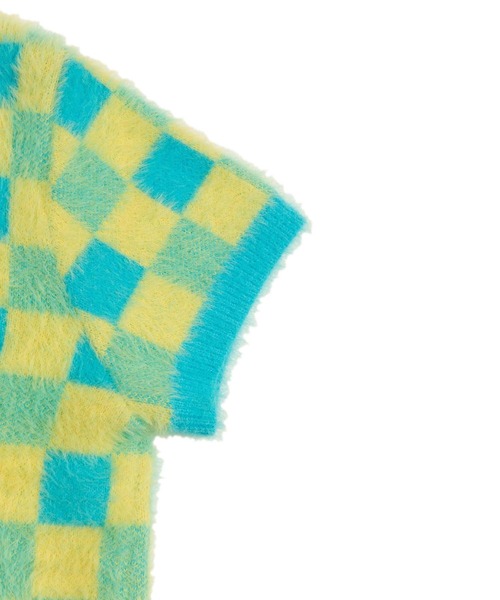 PUNYUS（プニュズ）の「ブロックチェック半袖ニット（ニット/セーター・レディース・ブラック/ブルー/グリーン・1/2/4/3）」の8枚目の写真