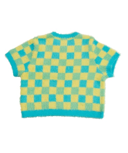 PUNYUS（プニュズ）の「ブロックチェック半袖ニット（ニット/セーター・レディース・ブラック/ブルー/グリーン・1/2/4/3）」の4枚目の写真