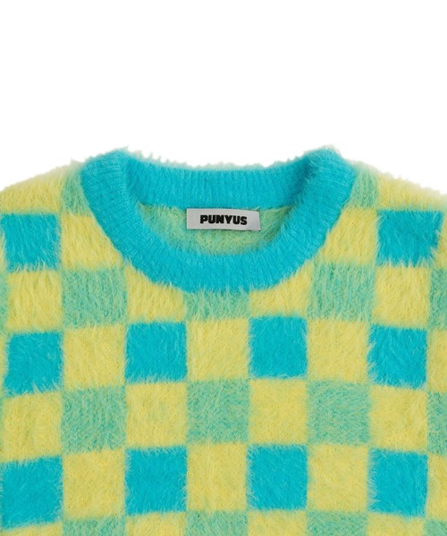 PUNYUS（プニュズ）の「ブロックチェック半袖ニット（ニット/セーター・レディース・ブラック/ブルー/グリーン・1/2/4/3）」の9枚目の写真