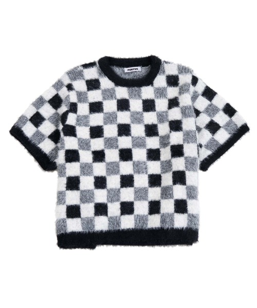 PUNYUS（プニュズ）の「ブロックチェック半袖ニット（ニット/セーター・レディース・ブラック/ブルー/グリーン・1/2/4/3）」の14枚目の写真
