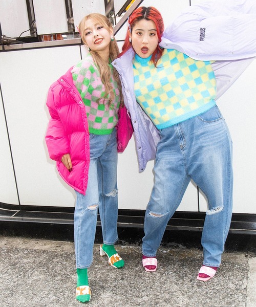 PUNYUS（プニュズ）の「ブロックチェック半袖ニット（ニット/セーター・レディース・ブラック/ブルー/グリーン・1/2/4/3）」の18枚目の写真