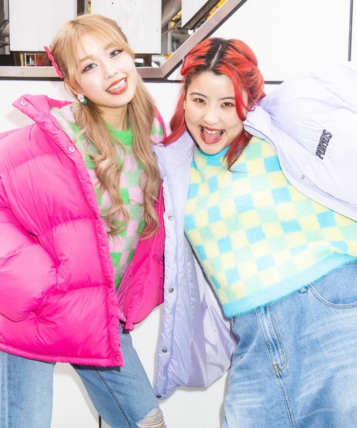 PUNYUS（プニュズ）の「ブロックチェック半袖ニット（ニット/セーター・レディース・ブラック/ブルー/グリーン・1/2/4/3）」の17枚目の写真