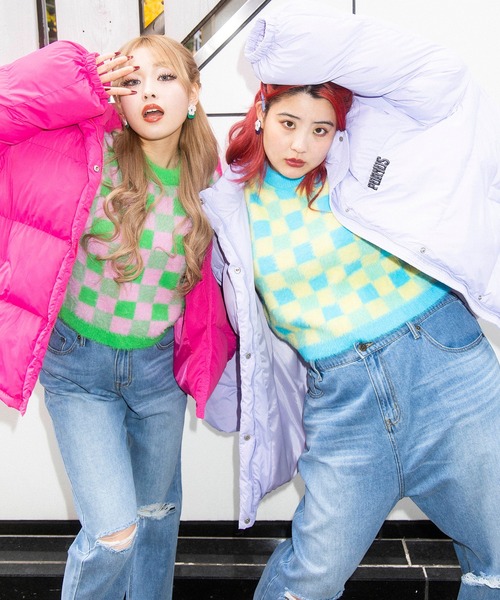 PUNYUS（プニュズ）の「ブロックチェック半袖ニット（ニット/セーター・レディース・ブラック/ブルー/グリーン・1/2/4/3）」の16枚目の写真