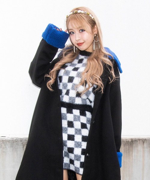 PUNYUS（プニュズ）の「ブロックチェック半袖ニット（ニット/セーター・レディース・ブラック/ブルー/グリーン・1/2/4/3）」の20枚目の写真