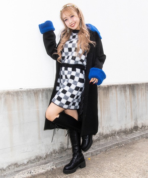 PUNYUS（プニュズ）の「ブロックチェック半袖ニット（ニット/セーター・レディース・ブラック/ブルー/グリーン・1/2/4/3）」の19枚目の写真