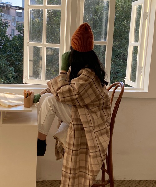 emi+（エミプラス）の「チェック柄ノーカラーコート（ノーカラーコート