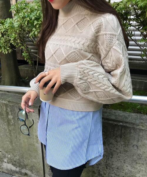 INGNI(イング)の「横編ケーブル柄ニット(ニット/セーター・レディース・イエロー/グリーン/モカ/ライトベージュ・M)」の3枚目の写真