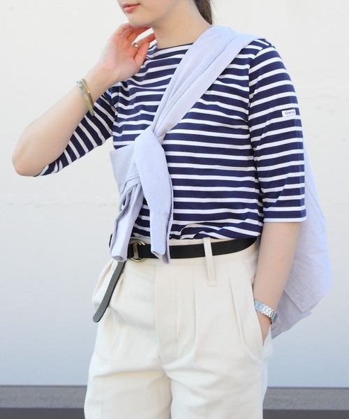 ORCIVAL（オーシバル）の「ORCIVAL/オーシバル　40/2 ボートネックハーフスリーブ　ボーダー　BOATNECK HALFSLEEVE BORDER OR-C0024 BFJ（Tシャツ/カットソー・レディース・ホワイト/ネイビー/グレー/レッド/ロイヤルブルー・1/2）」の4枚目の写真