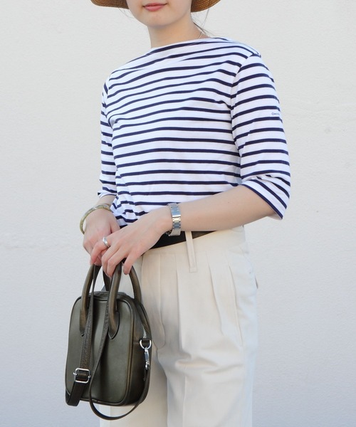 ORCIVAL（オーシバル）の「ORCIVAL/オーシバル　40/2 ボートネックハーフスリーブ　ボーダー　BOATNECK HALFSLEEVE BORDER OR-C0024 BFJ（Tシャツ/カットソー・レディース・ホワイト/ネイビー/グレー/レッド/ロイヤルブルー・1/2）」の2枚目の写真