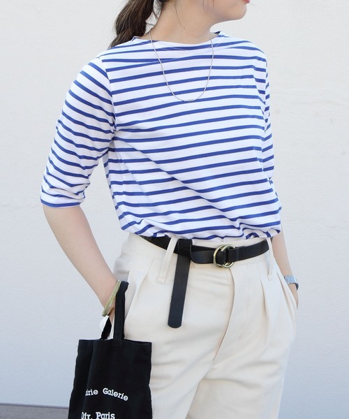 ORCIVAL（オーシバル）の「ORCIVAL/オーシバル　40/2 ボートネックハーフスリーブ　ボーダー　BOATNECK HALFSLEEVE BORDER OR-C0024 BFJ（Tシャツ/カットソー・レディース・ホワイト/ネイビー/グレー/レッド/ロイヤルブルー・1/2）」の5枚目の写真