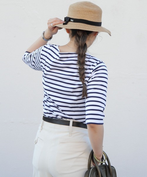 ORCIVAL（オーシバル）の「ORCIVAL/オーシバル　40/2 ボートネックハーフスリーブ　ボーダー　BOATNECK HALFSLEEVE BORDER OR-C0024 BFJ（Tシャツ/カットソー・レディース・ホワイト/ネイビー/グレー/レッド/ロイヤルブルー・1/2）」の12枚目の写真