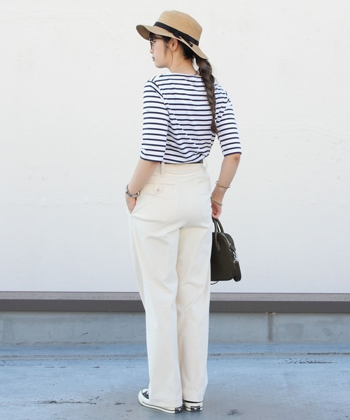 ORCIVAL（オーシバル）の「ORCIVAL/オーシバル　40/2 ボートネックハーフスリーブ　ボーダー　BOATNECK HALFSLEEVE BORDER OR-C0024 BFJ（Tシャツ/カットソー・レディース・ホワイト/ネイビー/グレー/レッド/ロイヤルブルー・1/2）」の16枚目の写真