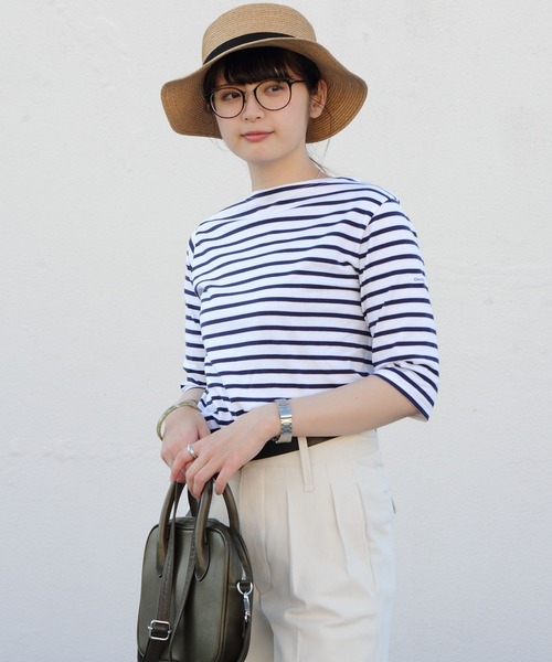 ORCIVAL（オーシバル）の「ORCIVAL/オーシバル　40/2 ボートネックハーフスリーブ　ボーダー　BOATNECK HALFSLEEVE BORDER OR-C0024 BFJ（Tシャツ/カットソー・レディース・ホワイト/ネイビー/グレー/レッド/ロイヤルブルー・1/2）」の11枚目の写真