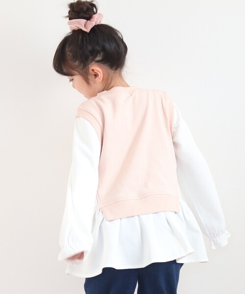 SHOO・LA・RUE（シューラルー）の「◆【90-130cm】裏毛ベスト風ドッキングトレーナー（スウェット・キッズ・アイボリー/ブラック系1・11/10/12/13/09）」の2枚目の写真