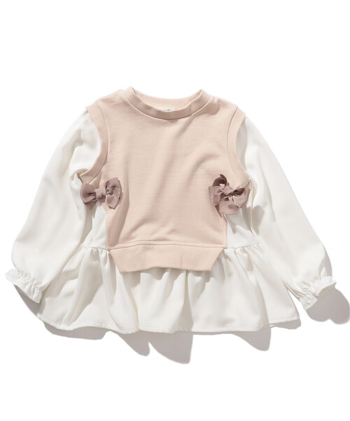 SHOO・LA・RUE（シューラルー）の「◆【90-130cm】裏毛ベスト風ドッキングトレーナー（スウェット・キッズ・アイボリー/ブラック系1・11/10/12/13/09）」の6枚目の写真