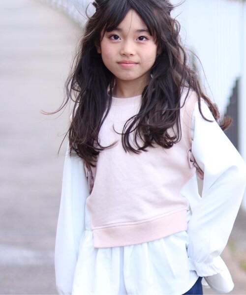 SHOO・LA・RUE（シューラルー）の「◆【90-130cm】裏毛ベスト風ドッキングトレーナー（スウェット・キッズ・アイボリー/ブラック系1・11/10/12/13/09）」の21枚目の写真