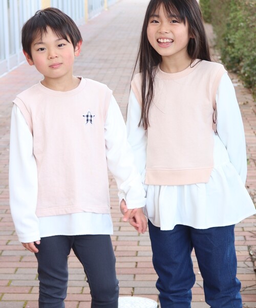 SHOO・LA・RUE（シューラルー）の「◆【90-130cm】裏毛ベスト風ドッキングトレーナー（スウェット・キッズ・アイボリー/ブラック系1・11/10/12/13/09）」の19枚目の写真