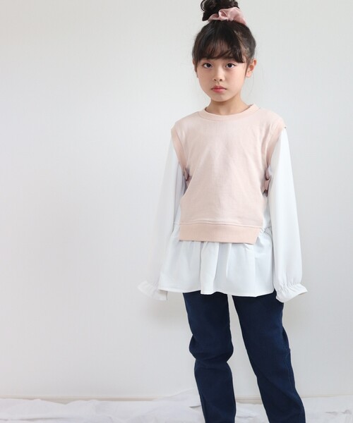 SHOO・LA・RUE（シューラルー）の「◆【90-130cm】裏毛ベスト風ドッキングトレーナー（スウェット・キッズ・アイボリー/ブラック系1・11/10/12/13/09）」の16枚目の写真