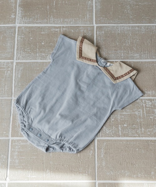 pairmanon（ペアマノン）の「【なめらか肌触り】【かぞくおそろい】【ベビー】セーラーカラー 半袖ロンパース（ロンパース・キッズ・アイボリー/ブルー系その他3/ブラック/モカ/グレイッシュベージュ/ライトベージュ/ピンク・70/80）」の7枚目の写真