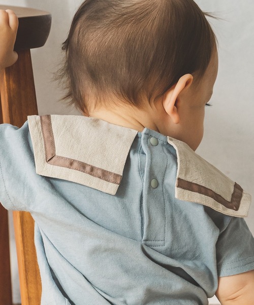 pairmanon（ペアマノン）の「【なめらか肌触り】【かぞくおそろい】【ベビー】セーラーカラー 半袖ロンパース（ロンパース・キッズ・アイボリー/ブルー系その他3/ブラック/モカ/グレイッシュベージュ/ライトベージュ/ピンク・70/80）」の8枚目の写真