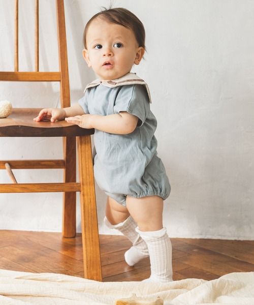 pairmanon（ペアマノン）の「【なめらか肌触り】【かぞくおそろい】【ベビー】セーラーカラー 半袖ロンパース（ロンパース・キッズ・アイボリー/ブルー系その他3/ブラック/モカ/グレイッシュベージュ/ライトベージュ/ピンク・70/80）」の14枚目の写真