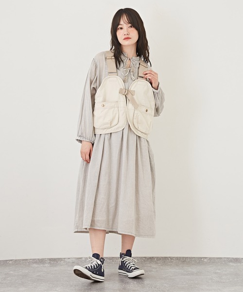 CUBE SUGAR（キューブシュガー）の「インド綿アシッド加工リボンタッセルシャツワンピース（シャツワンピース・レディース・ライトグレー/ブラック/レッド/ブルー・M）」の6枚目の写真