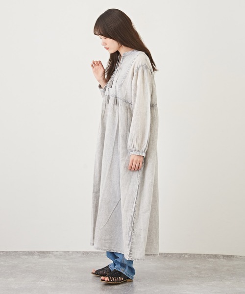 CUBE SUGAR（キューブシュガー）の「インド綿アシッド加工リボンタッセルシャツワンピース（シャツワンピース・レディース・ライトグレー/ブラック/レッド/ブルー・M）」の8枚目の写真