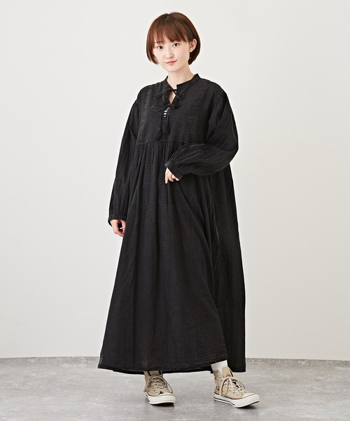 CUBE SUGAR（キューブシュガー）の「インド綿アシッド加工リボンタッセルシャツワンピース（シャツワンピース・レディース・ライトグレー/ブラック/レッド/ブルー・M）」の10枚目の写真