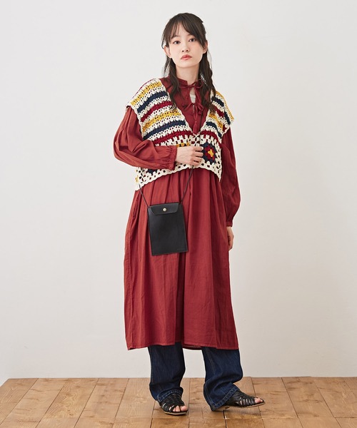 CUBE SUGAR（キューブシュガー）の「インド綿アシッド加工リボンタッセルシャツワンピース（シャツワンピース・レディース・ライトグレー/ブラック/レッド/ブルー・M）」の13枚目の写真