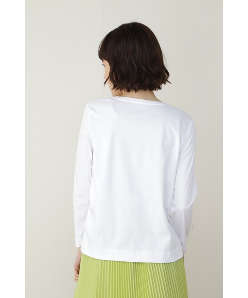 human woman(ヒューマンウーマン)の「オーガニックコットンスムース長袖Tシャツ(Tシャツ/カットソー・レディース・ホワイト/グレー・MEDIUM/LARGE)」の3枚目の写真