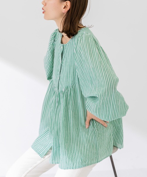 URBAN RESEARCH Sonny Label（アーバンリサーチサニーレーベル）の「コットンドビーストライプブラウス（シャツ/ブラウス・レディース・ブラック/ブルー/グリーン・FREE）」の3枚目の写真