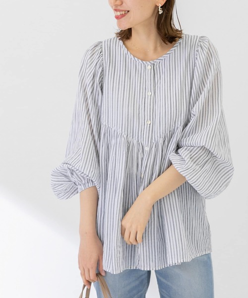 URBAN RESEARCH Sonny Label（アーバンリサーチサニーレーベル）の「コットンドビーストライプブラウス（シャツ/ブラウス・レディース・ブラック/ブルー/グリーン・FREE）」の2枚目の写真