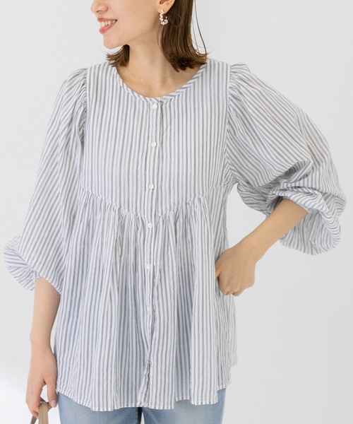 URBAN RESEARCH Sonny Label（アーバンリサーチサニーレーベル）の「コットンドビーストライプブラウス（シャツ/ブラウス・レディース・ブラック/ブルー/グリーン・FREE）」の4枚目の写真