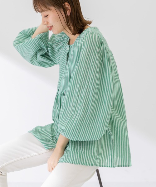 URBAN RESEARCH Sonny Label（アーバンリサーチサニーレーベル）の「コットンドビーストライプブラウス（シャツ/ブラウス・レディース・ブラック/ブルー/グリーン・FREE）」の5枚目の写真