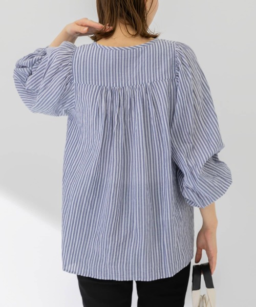 URBAN RESEARCH Sonny Label（アーバンリサーチサニーレーベル）の「コットンドビーストライプブラウス（シャツ/ブラウス・レディース・ブラック/ブルー/グリーン・FREE）」の10枚目の写真