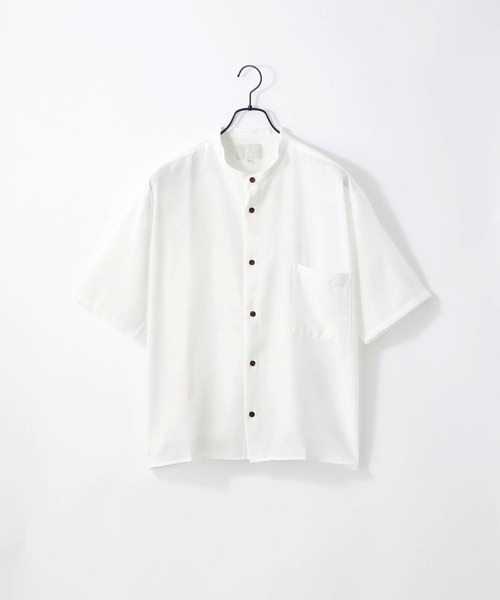 Craft Nicholson（クラフトニコルソン）の「ブライトポプリン リラックス バンドカラー 半袖シャツ（シャツ/ブラウス・メンズ・ライトグレー/ブラック/ベージュ/ネイビー/オフホワイト/パープル系その他/オレンジ系その他/スモークピンク/テラコッタ・S/M/L）」の2枚目の写真