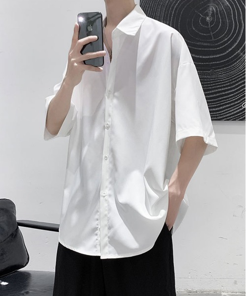 NEW GENTLEMAN（ニュージェントルマン）の「トロミ オーバーサイズ半袖シャツ（シャツ/ブラウス・メンズ・ホワイト/ブラック・M/L）」の3枚目の写真