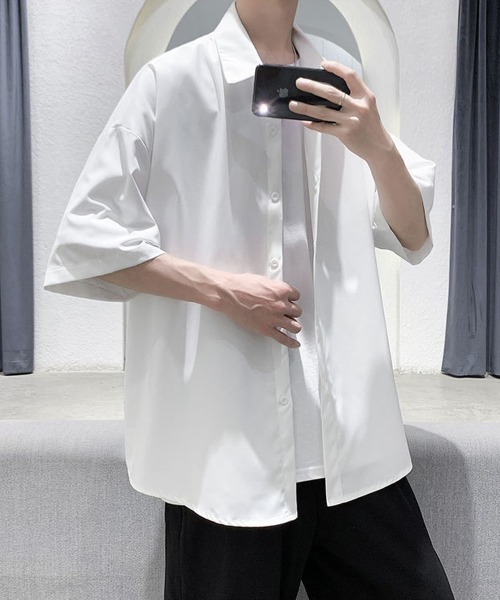 NEW GENTLEMAN（ニュージェントルマン）の「トロミ オーバーサイズ半袖シャツ（シャツ/ブラウス・メンズ・ホワイト/ブラック・M/L）」の5枚目の写真