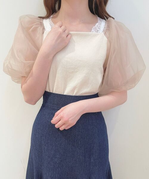 MAJESTIC LEGON（マジェスティックレゴン）の「シアースリーブトップス（Tシャツ/カットソー・レディース・ブラック/アイボリー/ピンクベージュ・MEDIUM）」の3枚目の写真