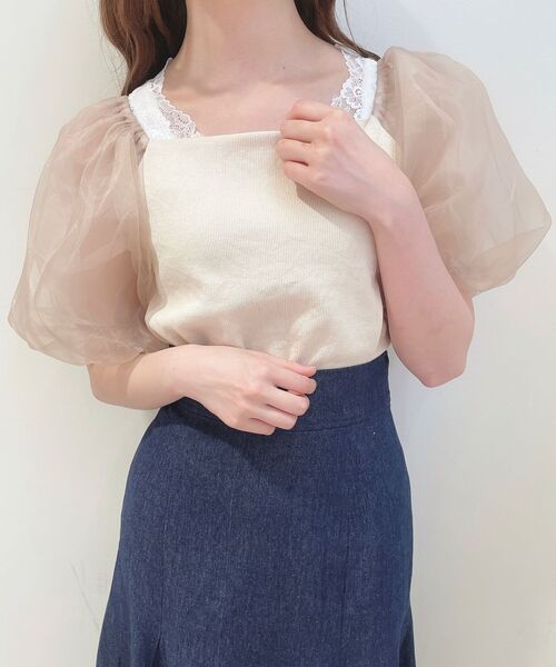 MAJESTIC LEGON（マジェスティックレゴン）の「シアースリーブトップス（Tシャツ/カットソー・レディース・ブラック/アイボリー/ピンクベージュ・MEDIUM）」の8枚目の写真